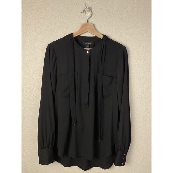 White House Black Market Tops - White House Black Market 100% Silk Long Sleeve Henley Blouse Sheer Size 10